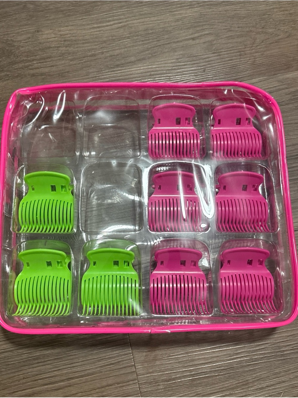 12-Pack Pink & Green Hair Claw Clips Set in Clear Case